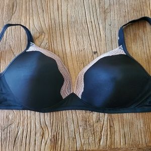 Sexy back satin bra with lace trim